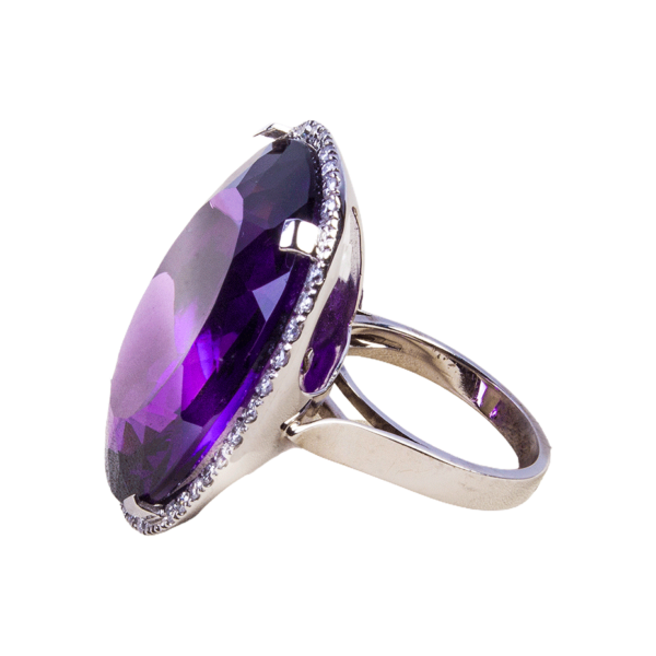 Anillo oro blanco con  amatista y brillantes - Imagen 2