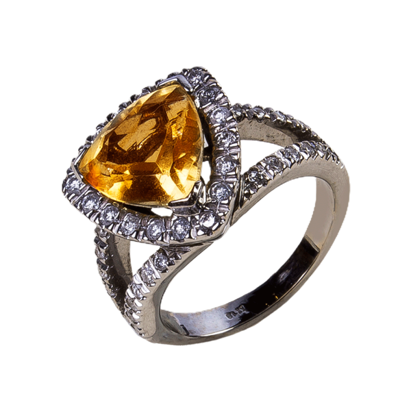 Anillo oro blanco topacio amarillo y brillates / tr