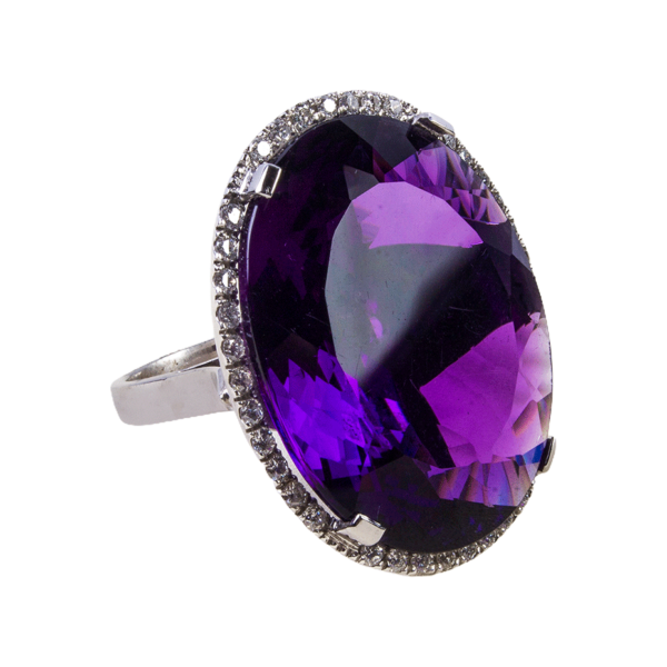 Anillo oro blanco con  amatista y brillantes