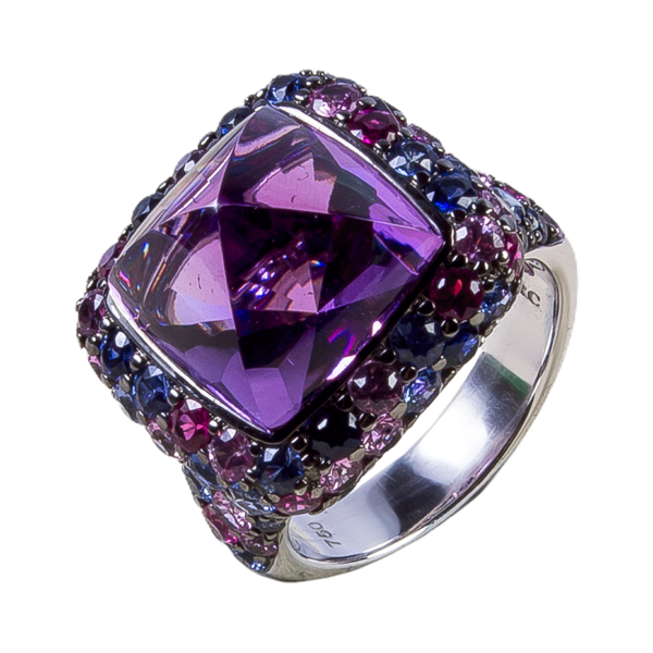 Anillo oro blanco con brillantes y zafiro - Imagen 3
