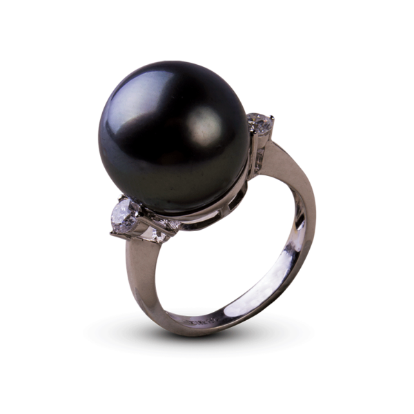 Anillo oro blanco y perla negra