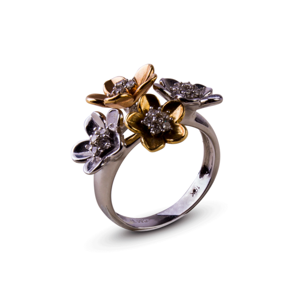 Anillo oro blanco/flor brillantes M