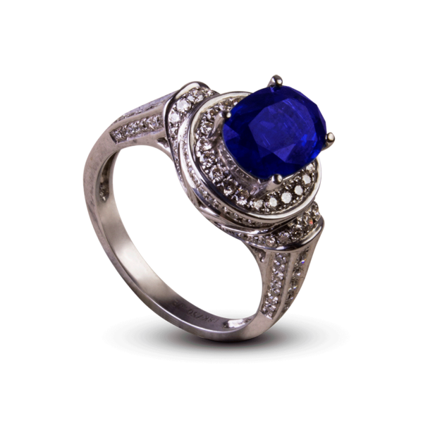 Anillo oro blanco zafiro y brillantes