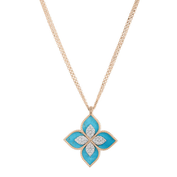 Pincess Flowers Pendant with Diamonds and Turquoise
